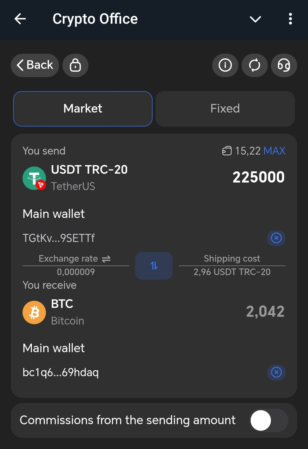 Crypto Office - how to swap tokens