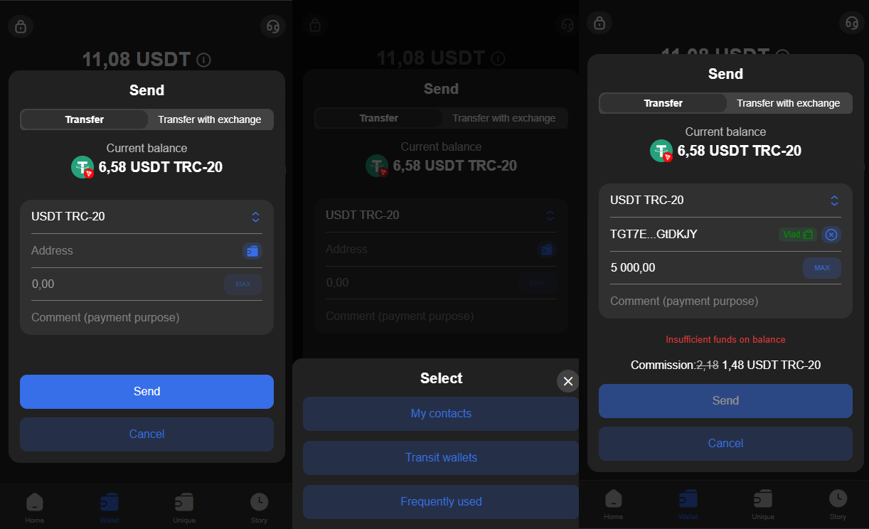 USDT transfer to wallet