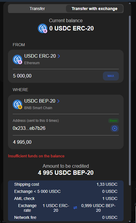 USDC transfering guide