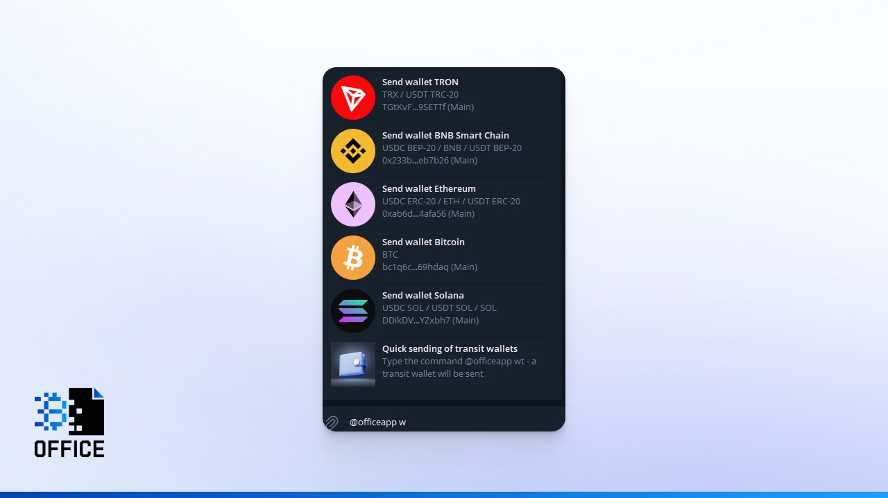 Sending crypto in Telegram Chat