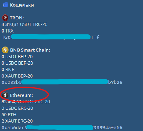 Созданный кошелек в сети ETH