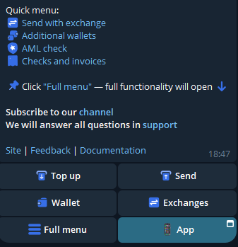 Quick menu on ETH wallet