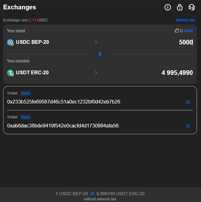 USDC to USDT exchange process