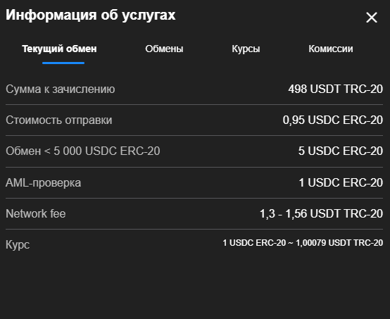 Детали обмена криптовалюты