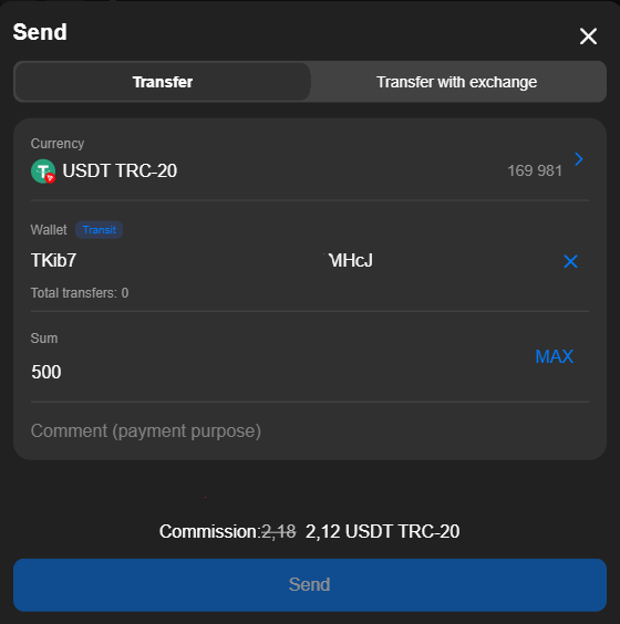 Crypto transfer details