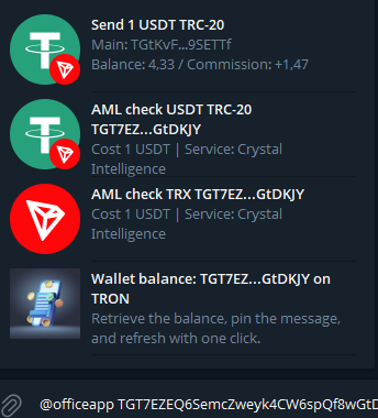 Sending crypto in telegram chat