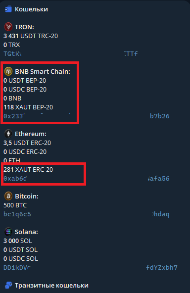 Интерфейс кошелька с XAUT