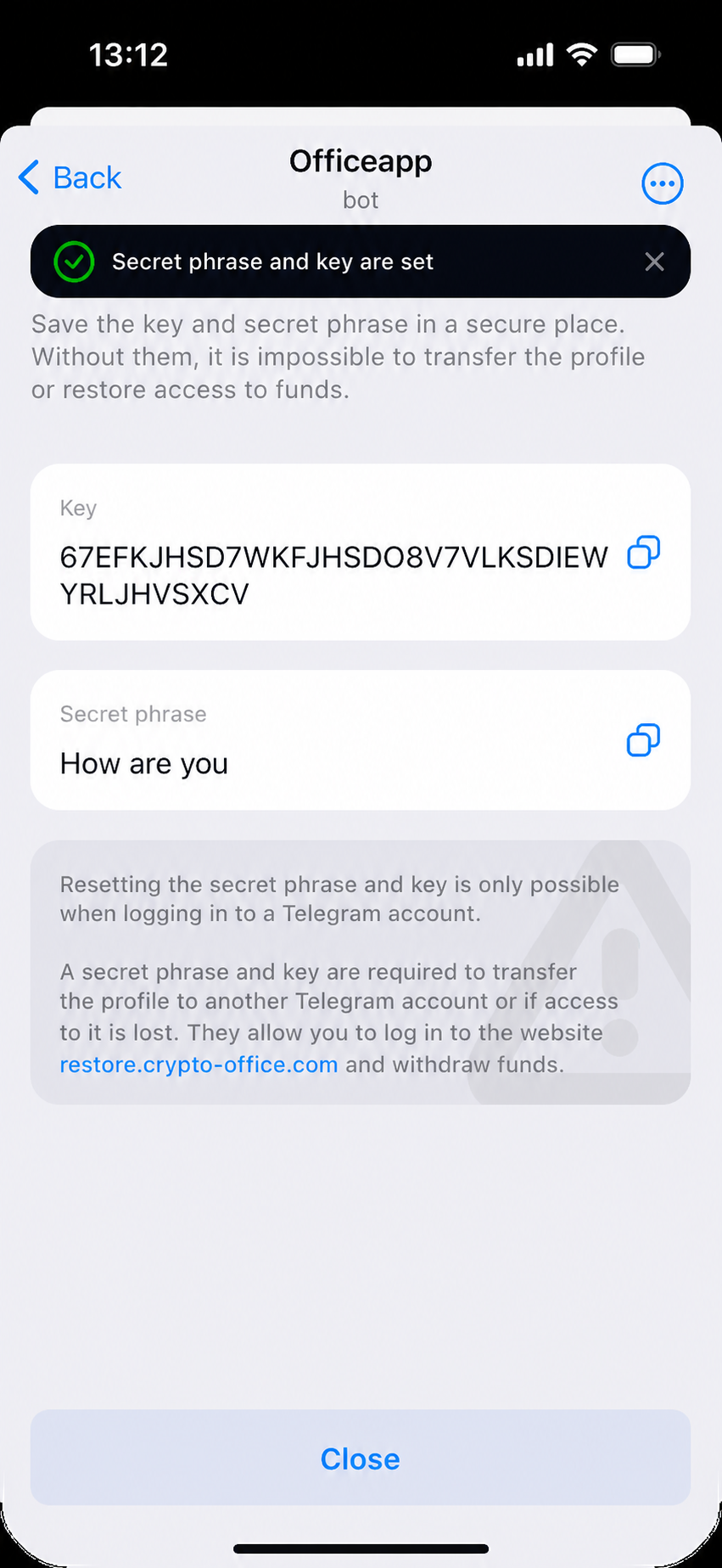 Secret Phrase in Crypto Wallet