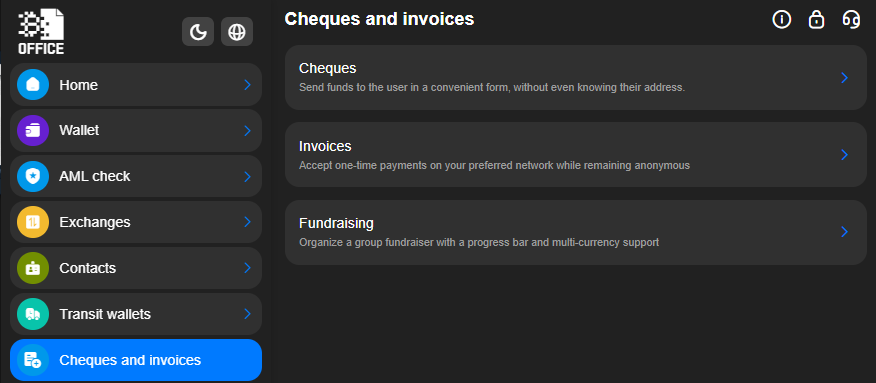 Cheques menu