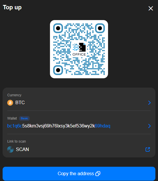 QR code of BTC wallet address