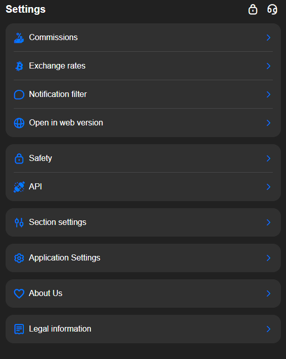 Settings in Crypto Wallet