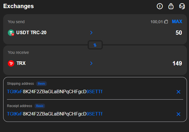 USDT to TRX Exchange